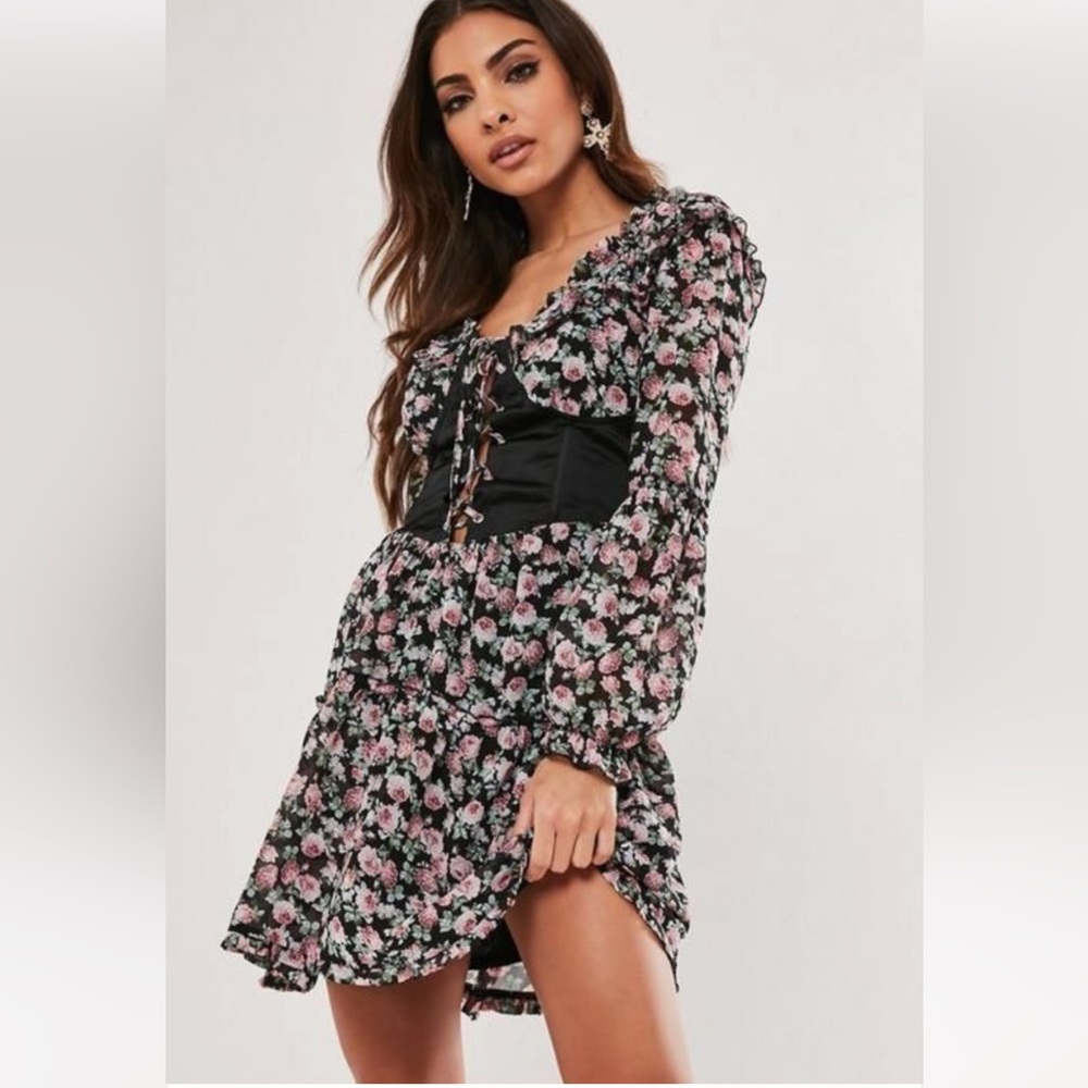 MISSGUIDED Size 4 Black Floral Print Bust Cup Corset Romantic Dress NEW - Picture 12 of 12